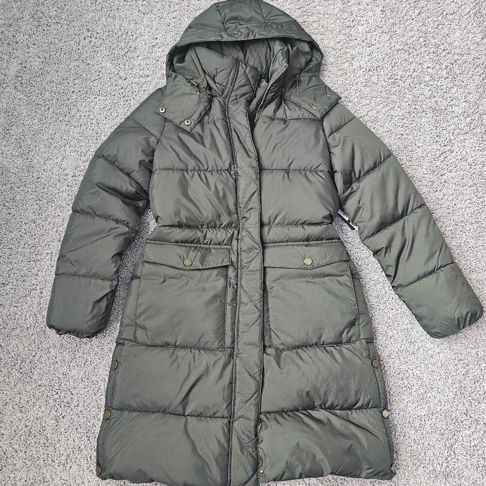 BCBG Paris Long Puffer Coat in Loden size Small